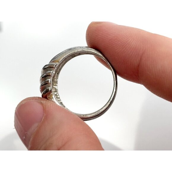 Ridged // Ribbed Modernist Minimalist Sterling Silver Vintage Ring - sz 7 - Picture 6 of 9